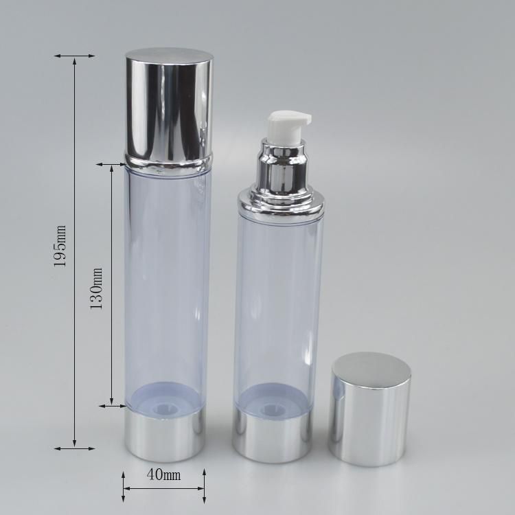 30ml 50ml 60ml 100ml 150ml 200ml Silver Cosmetic Lotion Airless Pump Bottle in Stock