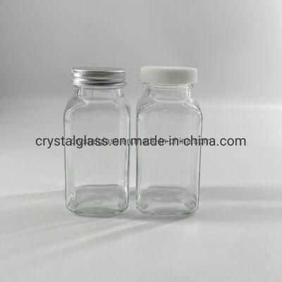 180ml 250ml 350ml 500ml Square Glass Juice Bottle with Plastic or Aluminum Lid