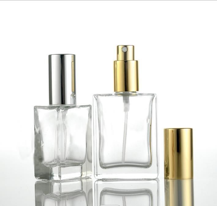 Empty Square Shape Glass Perfume Bottle Mist Sprayer Cosmetic Perfume Glass Bottle 30ml 50ml 100ml