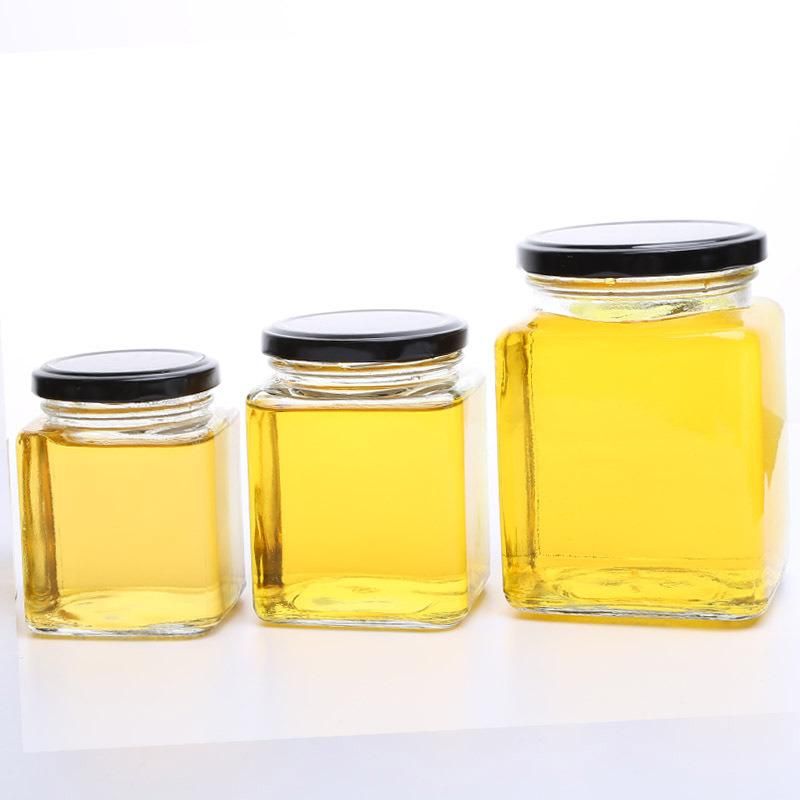 Wholesale 180ml 280ml 500ml 730ml Clear Glass Food Honey Pickle Square Glass Jar