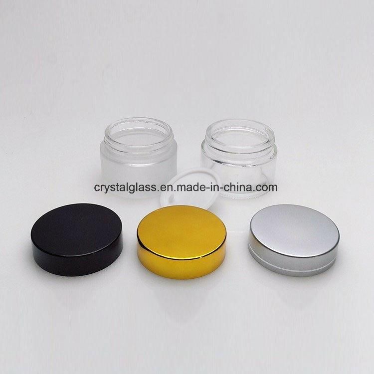 30ml 50ml 30gr 50gr Matte Clear Glass Cream Jar Cosmetics with White, Silver, Black Golden Cap