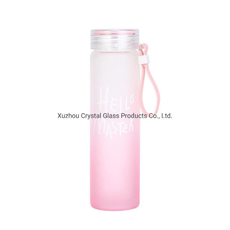 Colorful Letter Glass Water Bottle with Cloth Cover Frosted Portable Bottle Glass