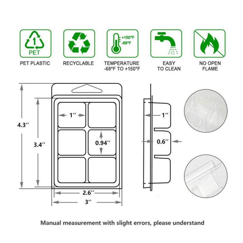 6 Cube Pet Clamshell Packaging Plastic Wax Melt Mold