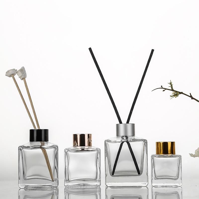50ml 90ml 200ml Square Clear Reed Glass Diffuser Bottle with Plastic Screw Cap
