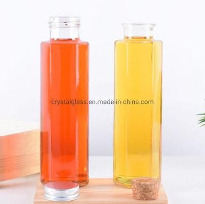 Custom-Made 300ml 10oz Hexagonal Glass Cold-Brewing Tea Ice Tea Bottle with Cork or Aluminium Lid