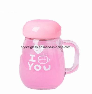 Cute Glass Cup with Handle and Colored Lid