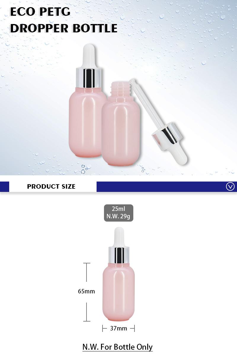 High Quality PETG Round Shoulder Pink 25ml Oil Dropper Bottle