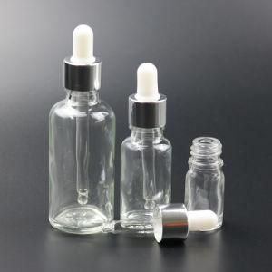 Transparent Glass Dropper Bottle with Silver Electrochemical Aluminum Dropper, Essential Oil Bottle (NBG02C)