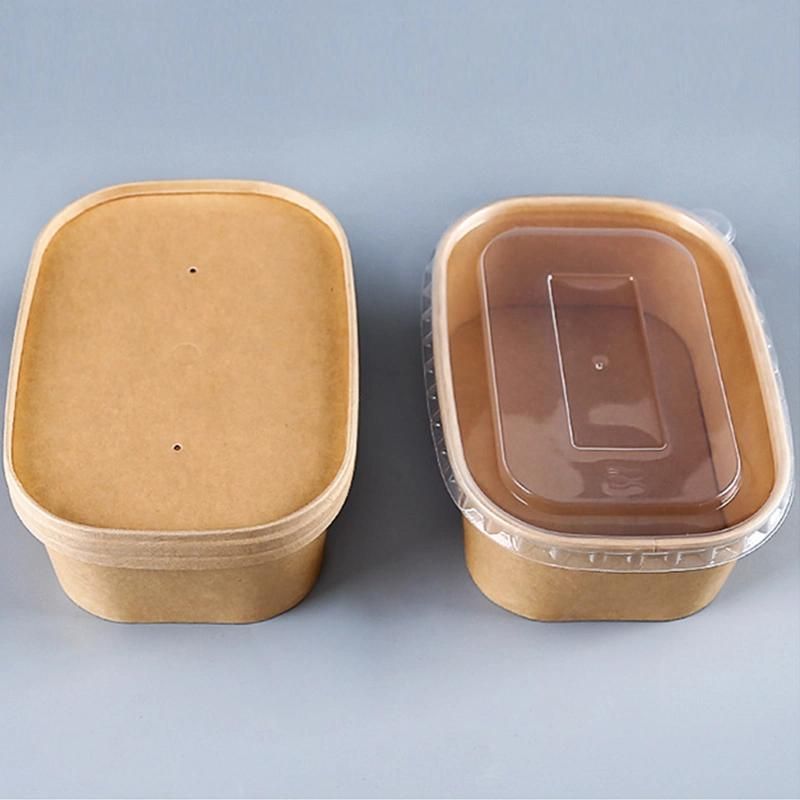 1000ml Rectangular Oval Biodegradable Takeaway Instant Noodle Cup Fast Food Large White PLA Kraft Paper Bowl for Food