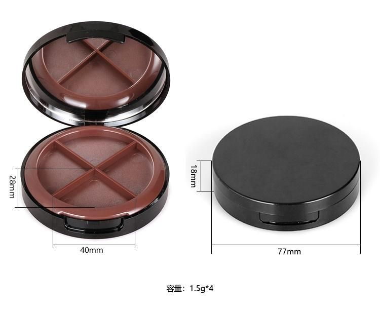 Round Quality 4 Holes Black Round Plastic Empty Case Eyeshadow Box with Mirror