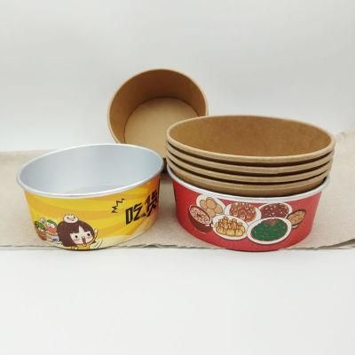 Customized Logo Printing Kraft and White Salad Bowl with Lid