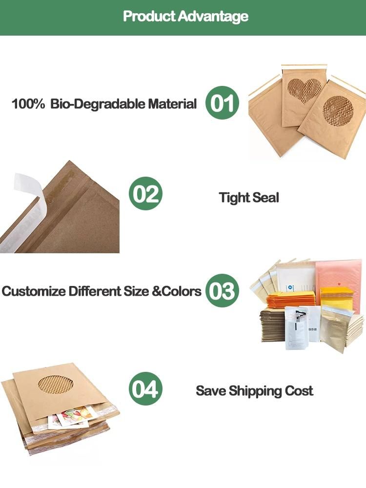 100% Recycled Biodegradable Kraft Paper Cushioning Protected Padded Envelopes Natural Honeycomb Padded Envelopes