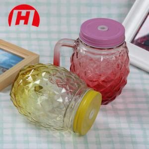 450ml Multicolor Glass Mason Jars with Handles and Drinking Glass Pineapple Bottle