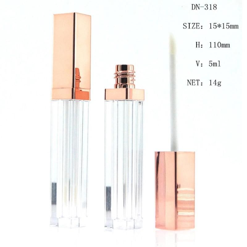 Low MOQ Custom Logo 5ml Luxury Rose Gold Square Lipgloss Packaging Clear Lip Gloss Containers Tube