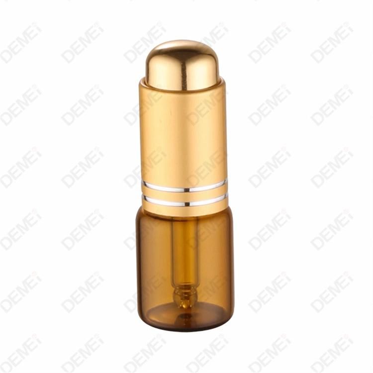 10ml-40ml Wholesale Cosmetic Packaging Stright Round Clear and Amber Serum Essential Oil Tube Glass Bottle with Gold Aluminum Press Button Dropper Cap