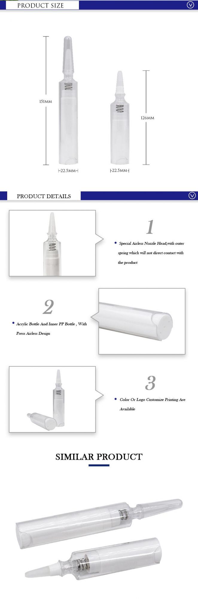 OEM Custom Cosmetic Packaging 5ml 10ml Skincare Packaging Special Nozzle Head Airless Bottle