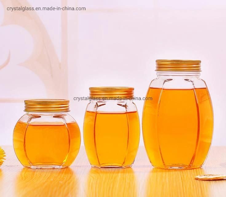 Hexagon Glass Jar for Honey with Plastic Lid 500g/1000g