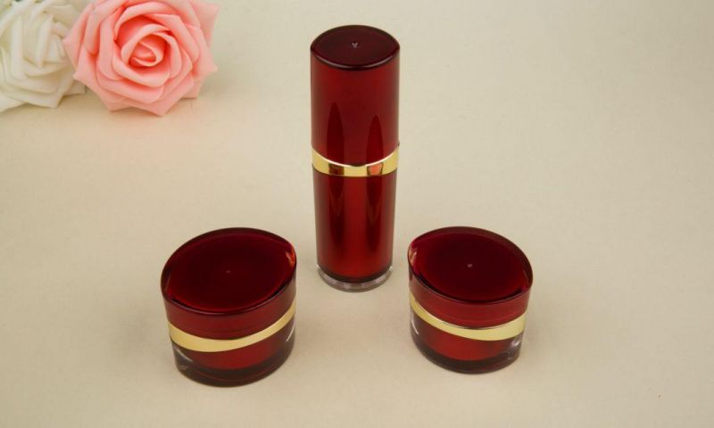 15g 20g Red Acrylic Cream Jar and 30ml Lotion Bottle Set for Cosmetic Packaging