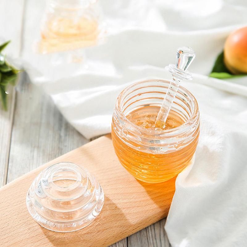 Transparent Beehive-Shaped Honey Jar with Dripper Stick for Storing and Dispensing Honey Honey Jar and Dipper Set Honey Pot Jam Jar Container Esg15749