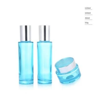 Ll10 Manufacturer Frosted Cream Jar Cosmetic Pump Glass Bottle Set with Water Printing Cap Have Stock