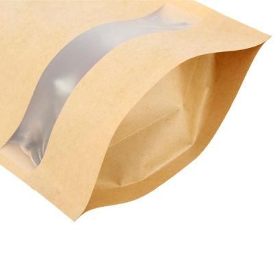 in Stock 9*14cm Waterproof Zipper Sealed Resealable Zip Lock Food Grade Ziplock Stand up Pouch Brown Kraft Paper Bag with Window