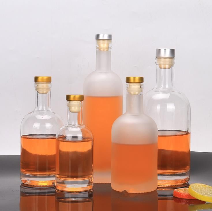 200ml 375ml 500ml 750ml 1000ml Nordic Heavy Base Glass Liquor Bottle with Cork Lid