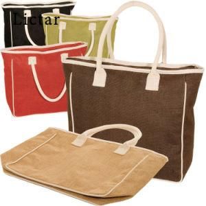 Reusable Foldable Multi-Function Jute Tote Shopping Bag with Zipper