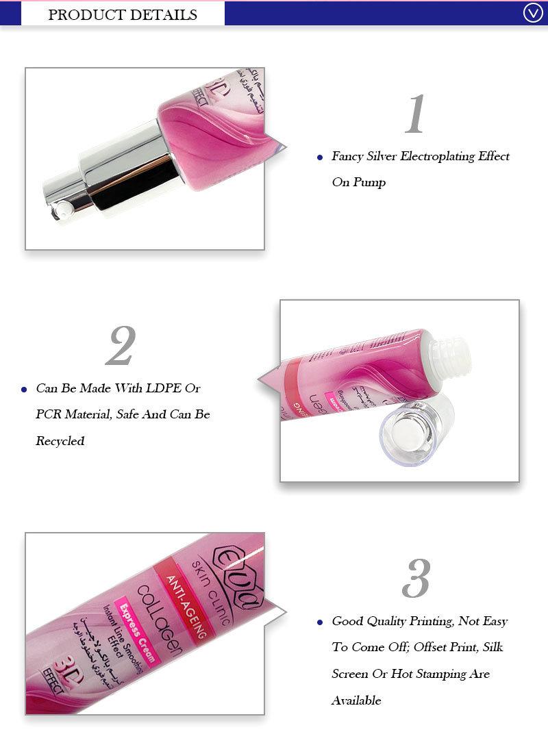 New Style Fancy Silver Effect Cosmetic Packaging Skincare Rose Red Airless Eye Cream Pump Tube with Pump Head