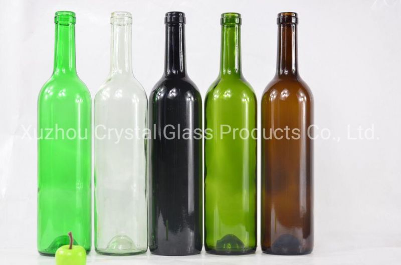 Customized Black Transparent Amber Green Color 750ml Wine Glass Bottle