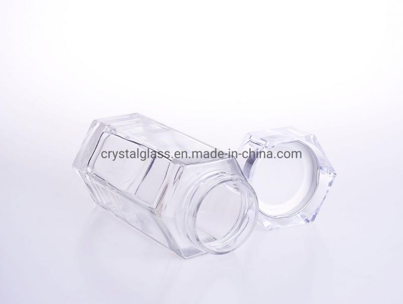 50ml 100ml 150ml 180ml 280ml 360ml 750ml Top Grade Hexagon Glass Honey Jar with Screw Lid and Acrylic Overcap