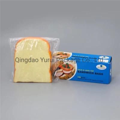 Flat Open End PE Folded up Top Fold Flip Plastic Top Sandwich Bag with Retail Box