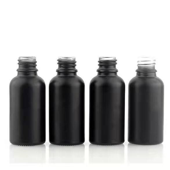 Frosted Matte Black Essential Oil Bottle with Dropper Screw Cap