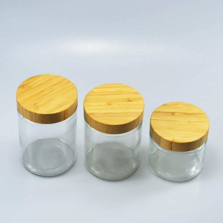 Stock 600g Bamboo and Wood Cover Storage Jar Honey Jar 700ml Glass Food Bottle