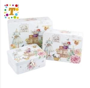 Floral Tinplate Box in Sweet Style a Three-Piece Tin Box Set