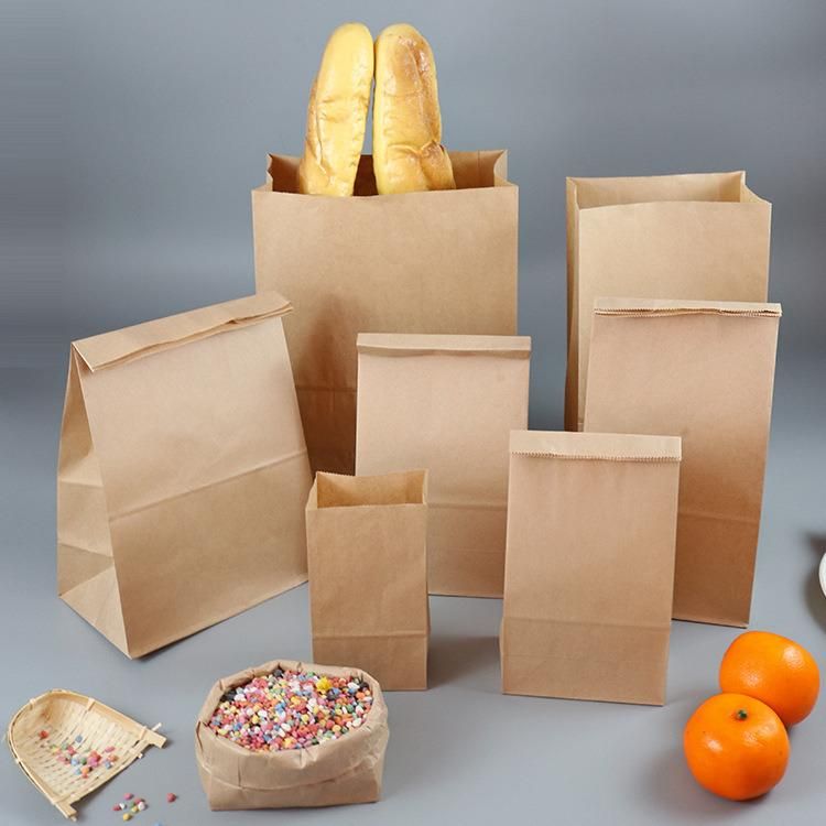 Brown Paper Bag Own Logo Printing Take Away Food Packaging Shopping Bag Kraft Paper Bag