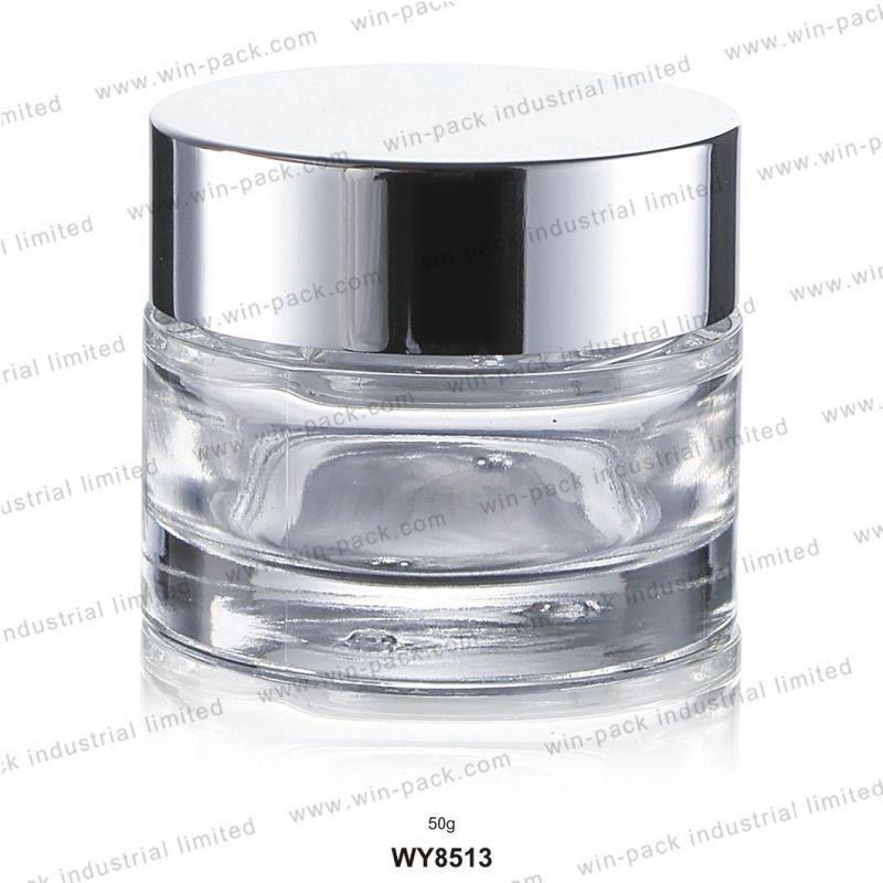 Aluminum Cap Cream Cosmetic Clear Glass Jar 50g in Factory Price Jarra De Vidro