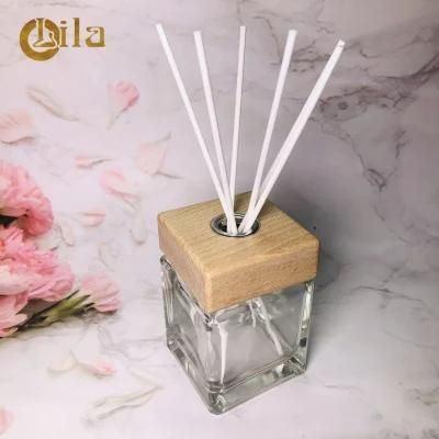 Square Glass Perfume Bottle Essential Oil Diffuser Bottles with Wood Cap