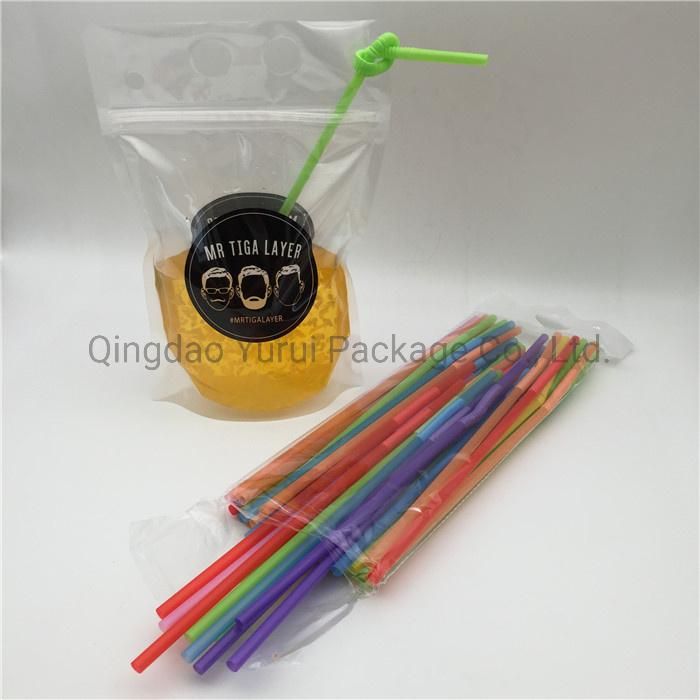 Drinking Ziplock Resealable Beverage Straw Plastic Bag Juice Drink Pouches with Straw