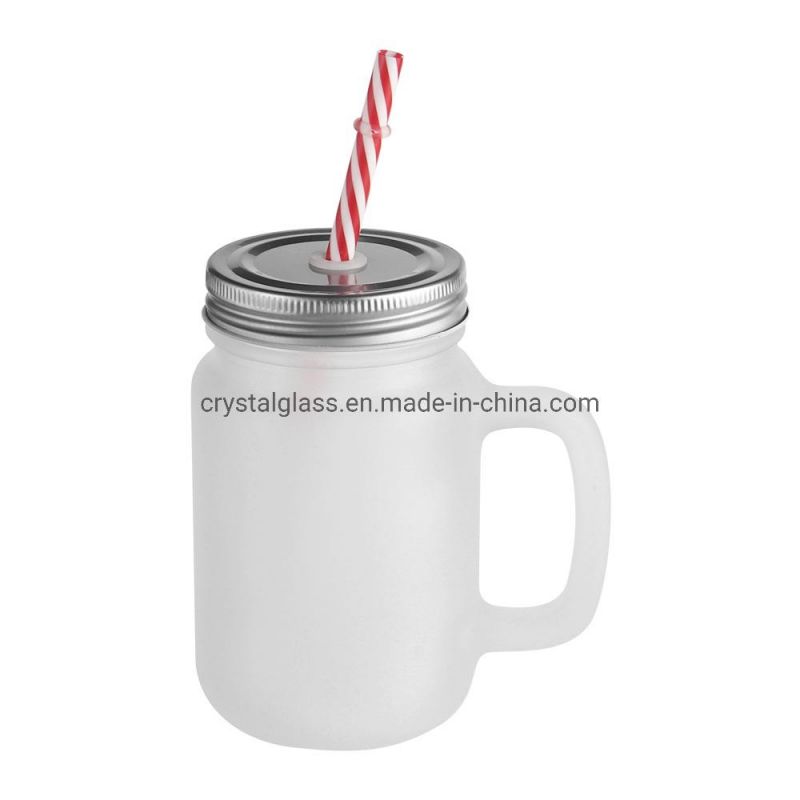 16oz Hot Sale Wholesale BPA Free Single Wall Plastic Tumbler Frosted Glass Mason Jar with Handle