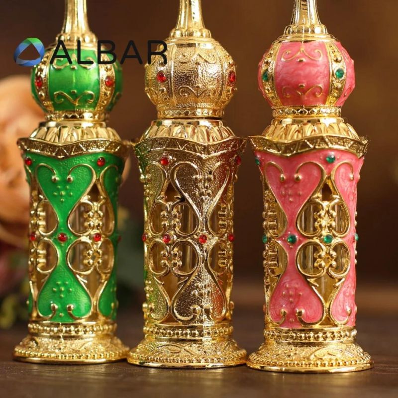 Colorful Attar Oud Perfume Bottles for Arabian Style Pink Glass Tubes with Diamonds