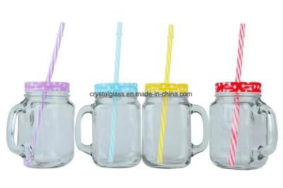 15oz Cold Drink Glass Cup with Handle Retro Mason Cup Creative Milk Tea Cup Rooster Cup Juice Glass Mug with Straw