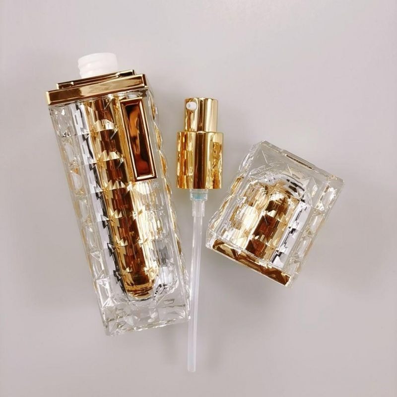 30ml 50ml 100ml Square Gold Acrylic Emulsion Bottle Diamond Foundation Bottle for Cream Serum