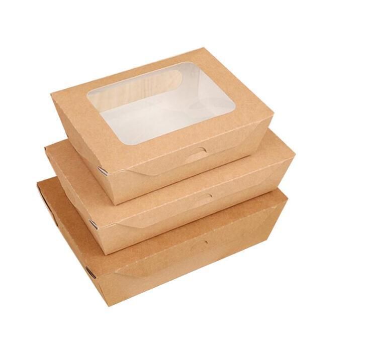 Disposable PLA PE Coating Kraft Paper Lunch Box Takeaway Food Container Salad Box with Clear Window