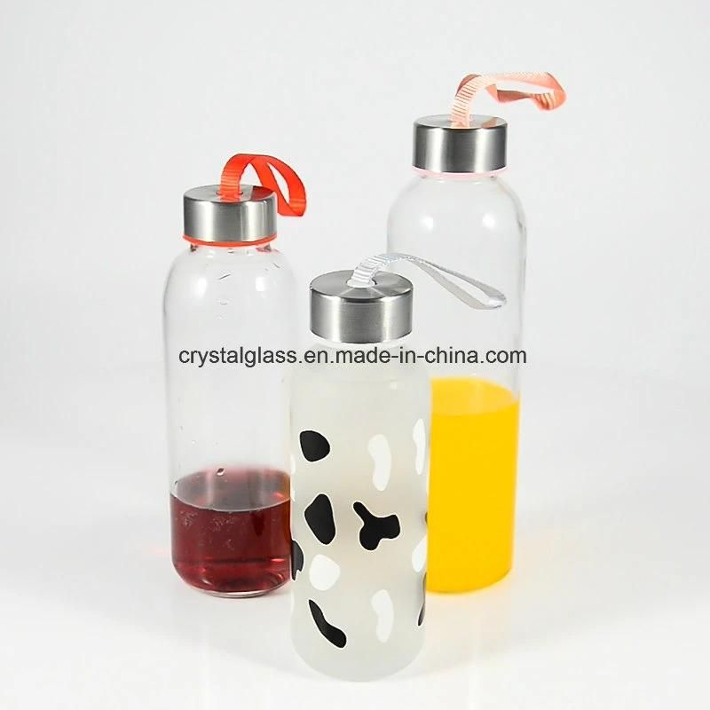 Wholesale 500ml 750ml Portable Glass Sport Water Bottle with Stainless Steel/Bamboo Cap