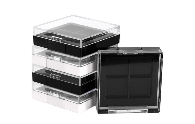 4 Hole Clear Black Rectangle Flat Plastic Empty Eyeshadow Case for Cosmetic Packaging