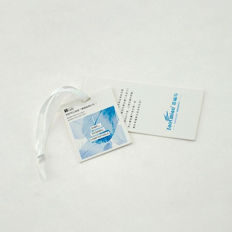 Custom Printed 9*4.5cm White Blue Hangtag with Strings