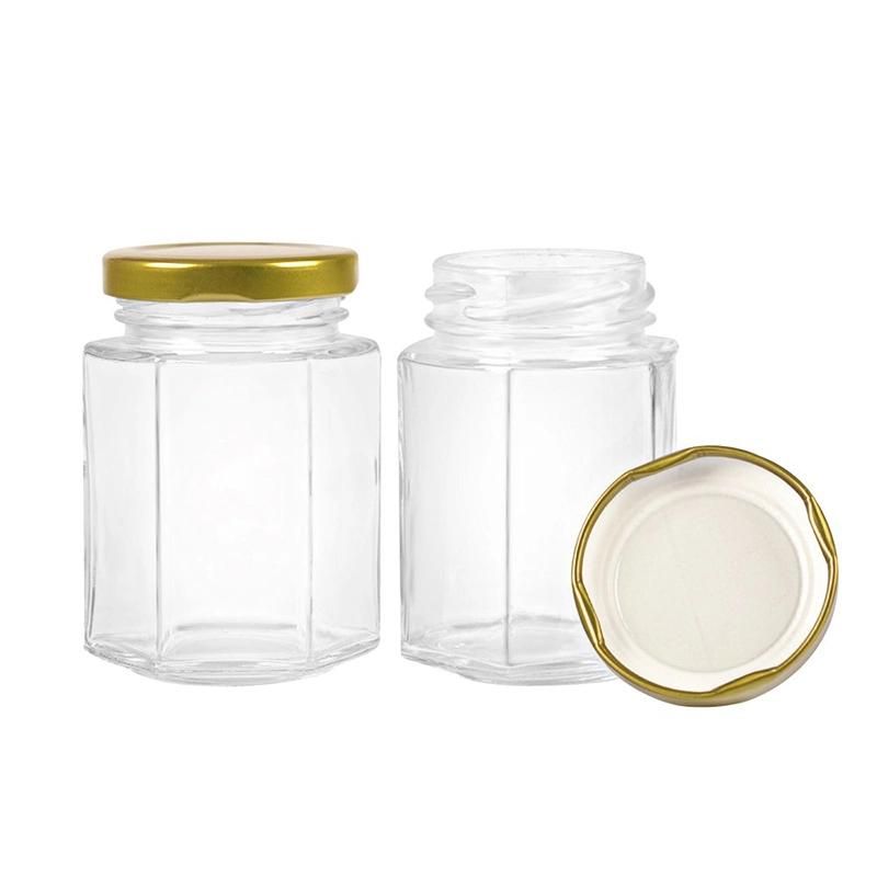 Hexagonal Honey Packaging Glass Jars with Twist Lid 380ml