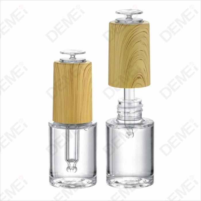 20ml Cosmetic Packaging Clear Round Glass Dropper Bottles with Wood Grain Press Button Pipette Dropper Cap