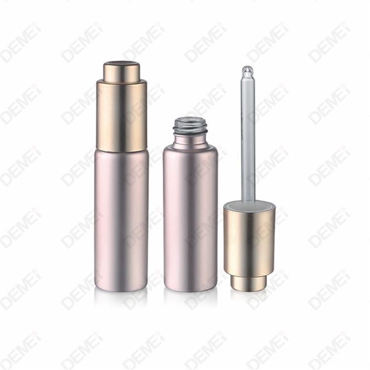 10ml-40ml Wholesale Cosmetic Packaging D27.5mm Stright Round Clear and Amber Serum Essential Oil Tube Glass Bottle with Gold Aluminum Press Button Dropper Cap