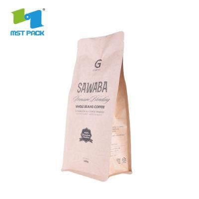 Eco Biodegradable Resealable Food Grade Moisture Proof Zipper Top One-Way Degassing Valve Coffee Packaging Paper Bags